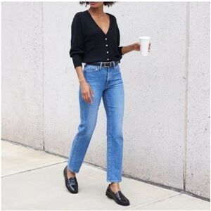 AYR The LaLa Jean All You Need Wash 25 Short Blue Straight Leg High Rise